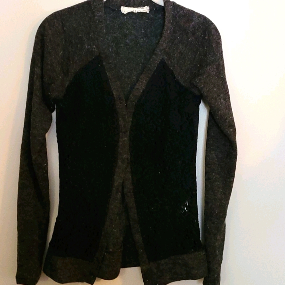 GUC a'reve black button down sweater with lace